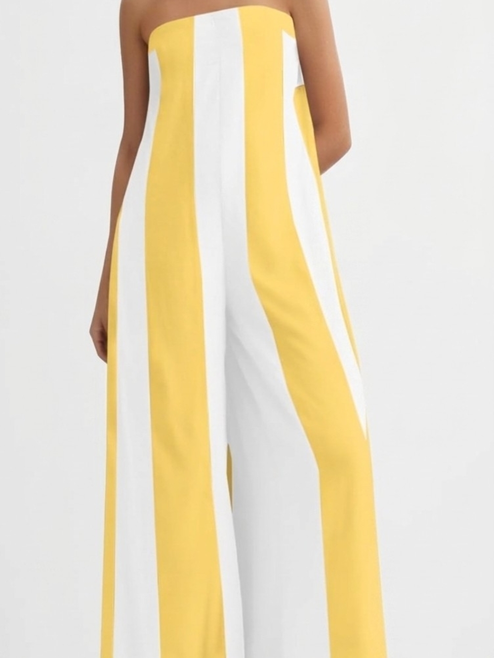 NWT Boho Striped Yellow & White Strapless Wide-Leg Jumpsuit  (0082)